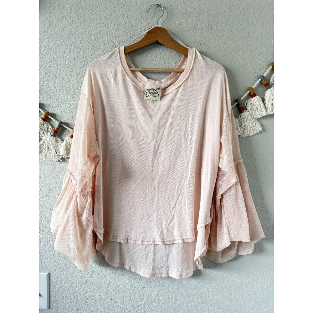 Free People Pink Still Got It Tee Flare Mesh Sleeves Oversize Fairy Beachy XS